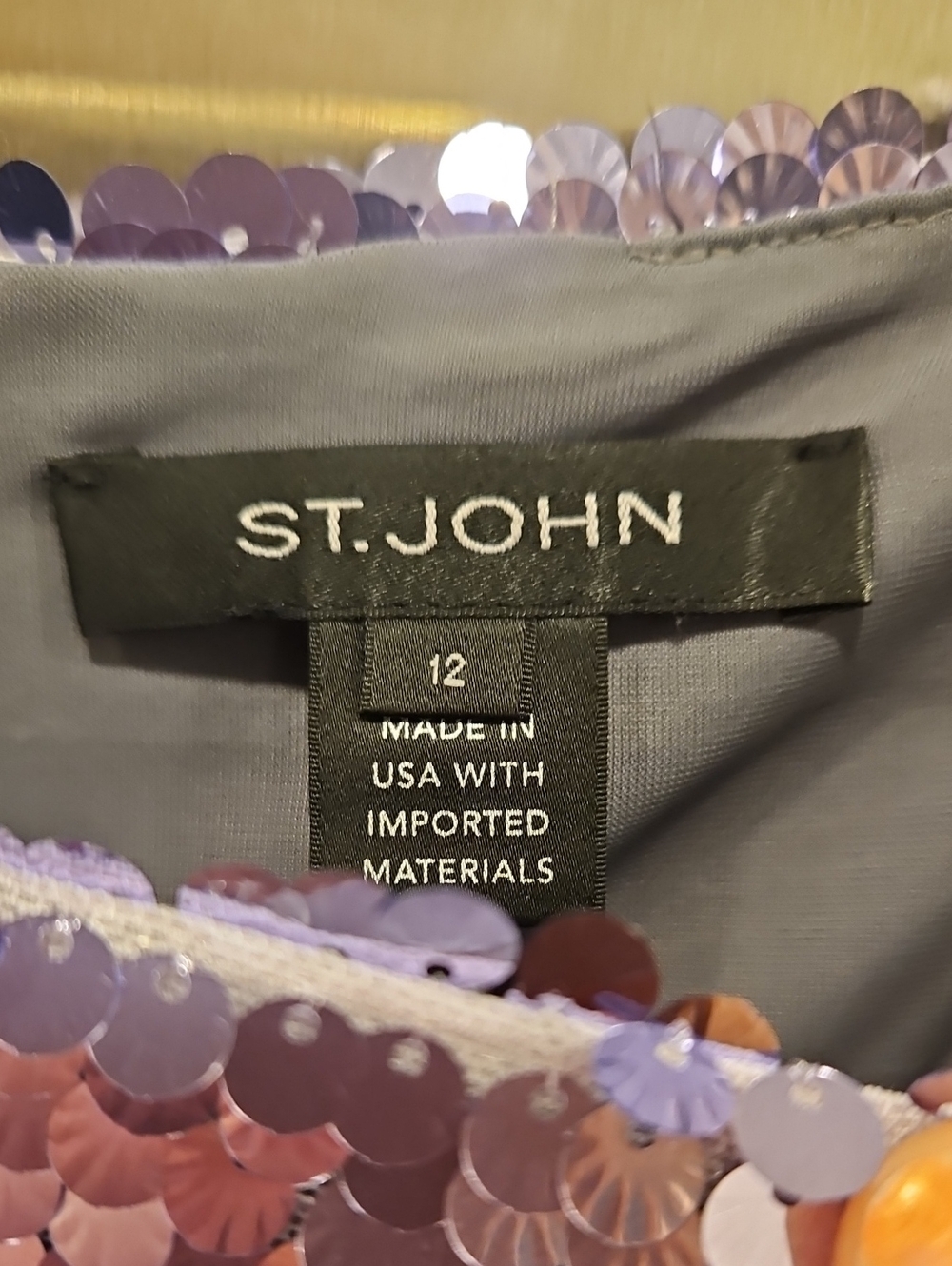 💕ST. JOHN Sequin Sheath Dress Lilac Long Sleeve Cocktail Party Evening 12 NWOT - Picture 10 of 14